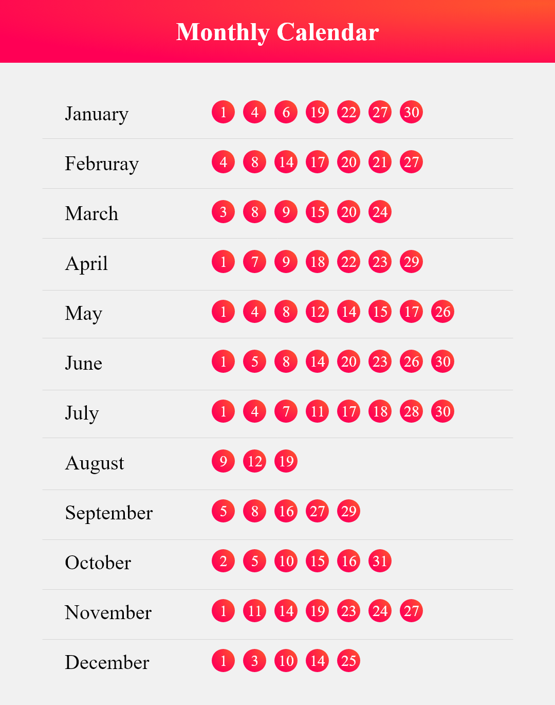 Monthly Calendar