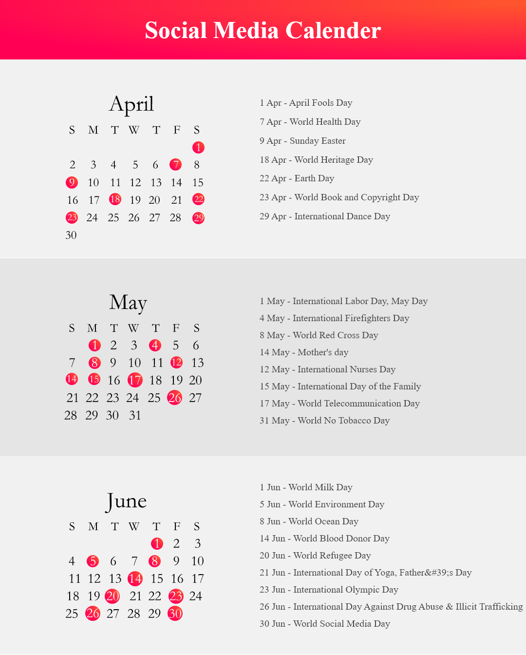 Social Media Calender – April To May